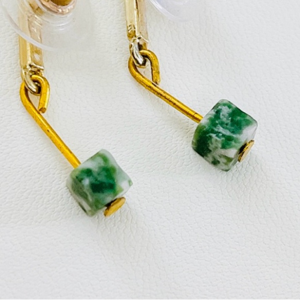 🌟 Unique Marble Green and Gold Drop Earrings